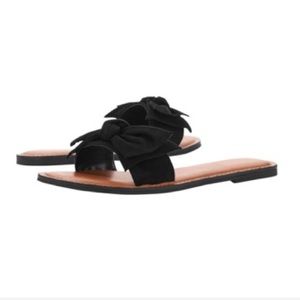 Black Bow Slides Sandals Vegan Leather Size 9-9.5